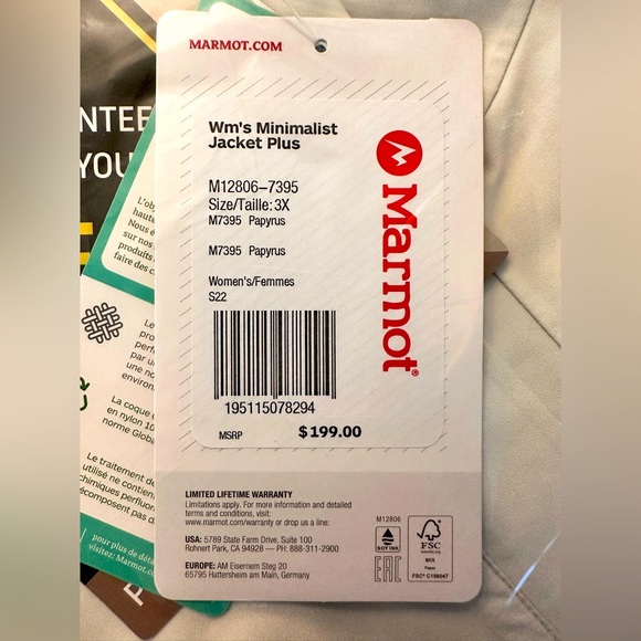 NWTs Marmot Women's Gore-Tex® Minimalist Jacket - Plus. Papyrus. - Picture 8 of 8